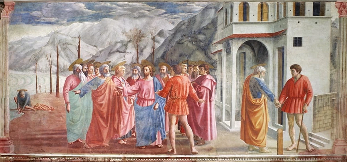 Cappella Brancacci - Il tributo della moneta, Resurrezione del figlio di Teofilo e San Pietro in cattedra, Santa Maria del Carmine, Firenze